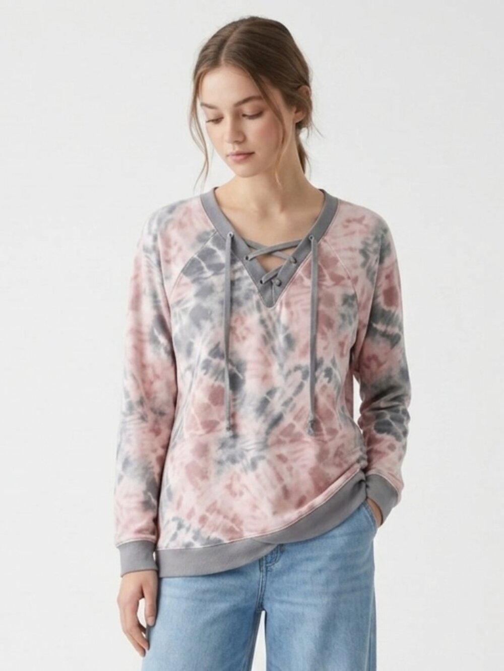 The Sweatshirt Project Sweatshirt Pink Gray Tie Dye Casual Grunge XL